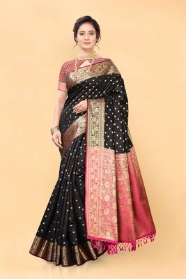 Black woven silk saree with blouse 1