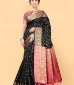 Black woven silk saree with blouse