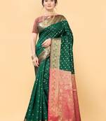 Green woven silk saree with blouse