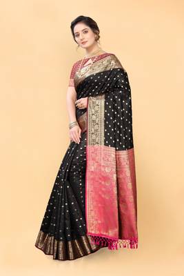 Black woven silk saree with blouse 2