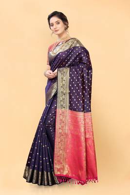Purple woven silk saree with blouse 2