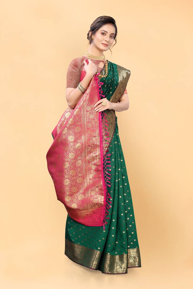 Green woven silk saree with blouse