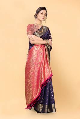 Purple woven silk saree with blouse 3