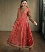 Embroidered Kurta With Brown Textured Top And Churridar