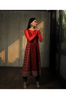 Embroidered Kurta With Hot Pink Crop Top 1