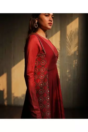 Embroidered Kurta With Hot Pink Crop Top