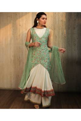 Ivory Flare Kurta Set With Embroidered Bodycon Jacket 1