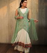 Ivory Flare Kurta Set With Embroidered Bodycon Jacket