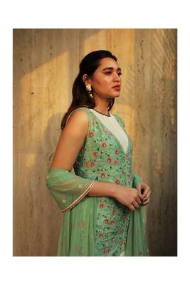 Ivory Flare Kurta Set With Embroidered Bodycon Jacket 3