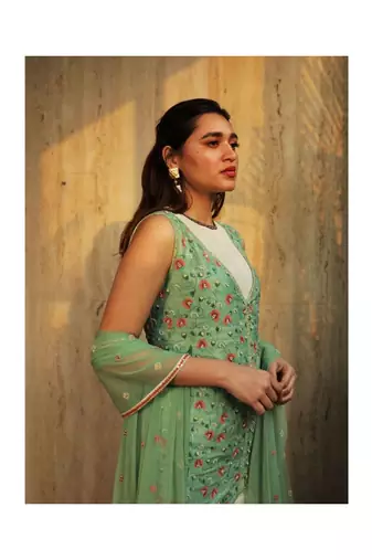 Ivory Flare Kurta Set With Embroidered Bodycon Jacket