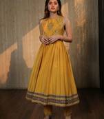 Yellow Cross Back Embroidered Kurta With Pallazos