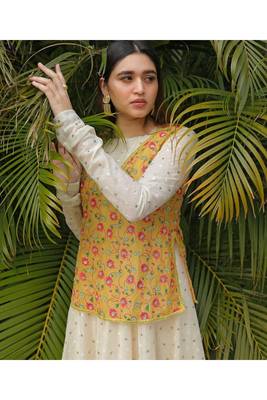 Ivory Flare Kurta With Yellow Boxy Top And Pallazos 1