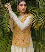 Ivory Flare Kurta With Yellow Boxy Top And Pallazos