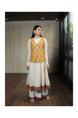 Ivory Flare Kurta With Yellow Boxy Top And Pallazos 3