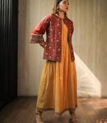 Yellow A-Line Embroidered Kurta With Boxy Jacket And Churridar