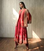 Maroon A-Line Embroidered Kurta With Boxy Jacket And Churridar