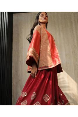 Maroon A-Line Embroidered Kurta With Boxy Jacket And Churridar 2