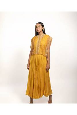 Yellow Kurta With Embroidered Organza Jacket 1