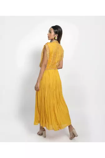 Yellow Kurta With Embroidered Organza Jacket