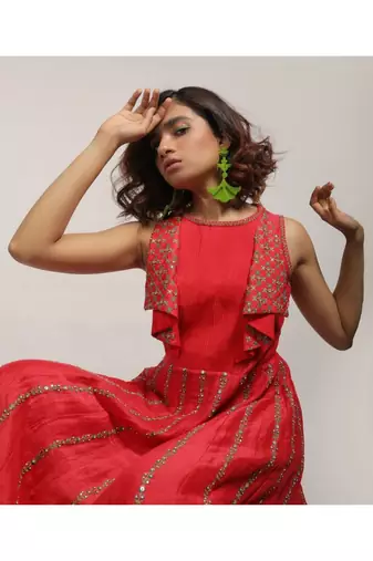 Cherry Red Embroidered Kurta Set