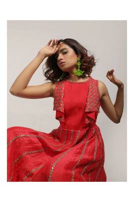 Cherry Red Embroidered Kurta Set 3