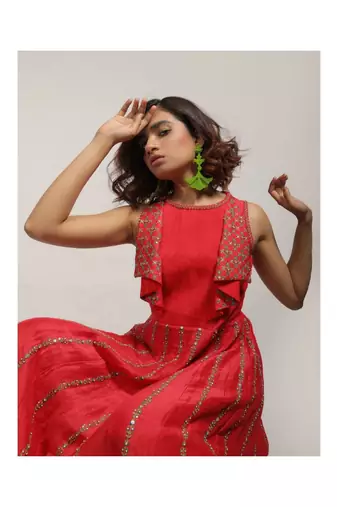 Cherry Red Embroidered Kurta Set