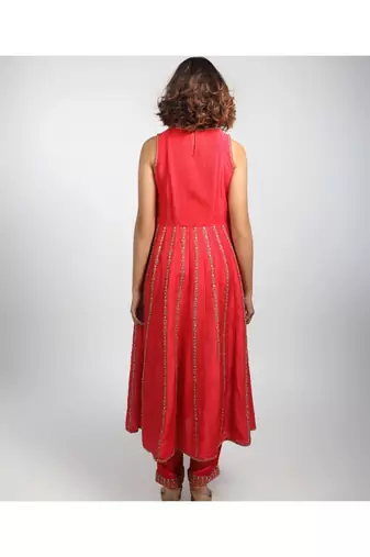 Cherry Red Embroidered Kurta Set