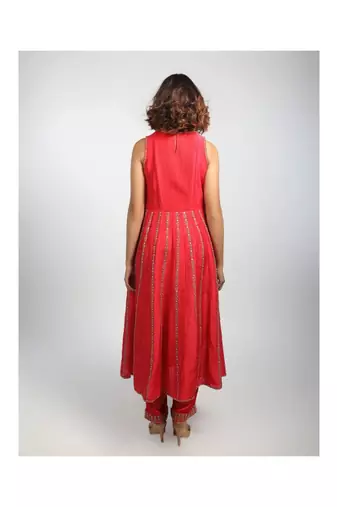 Cherry Red Embroidered Kurta Set
