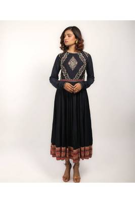 Navy Blue Embroidered Anarkali Set 1
