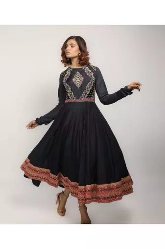 Navy Blue Embroidered Anarkali Set