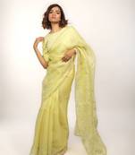 Lime Green Embroidered Organza Saree With Matching Embroidered Blouse