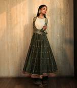 Olive Green Embroidered Angrakha,Crop Top And Bell Bottoms