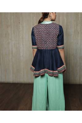 Peplum Jacket With Sky Blue Wrap Top  And Pallazos 1