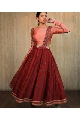 Maroon Suspender Skirt Set With Pink Crop Top 1