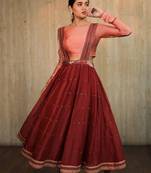 Maroon Suspender Skirt Set With Pink Crop Top