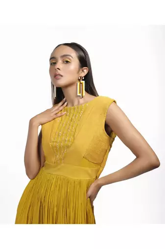 Yellow Cording Dress With Stonework