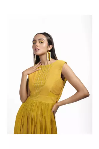 Yellow Cording Dress With Stonework