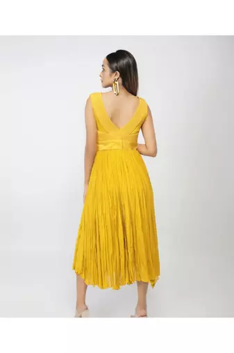 Yellow Cording Dress With Stonework