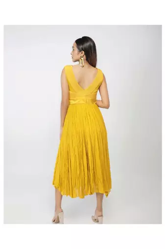 Yellow Cording Dress With Stonework