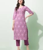 Dusty Wine Jaipuri Floral Printed Cotton Kurta