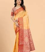 Women'S Woven Self Design Cotton Katan Silk Saree With Unstich Blouse Piece  