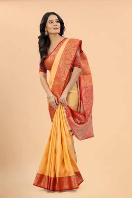 Women'S Woven Self Design Cotton Katan Silk Saree With Unstich Blouse Piece   3