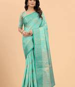 Women'S Woven Self Design Cotton Katan Silk Saree With Unstich Blouse Piece  