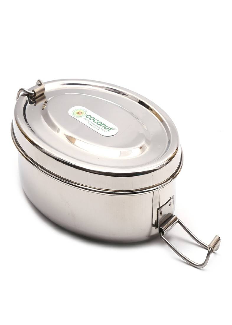 Coconut Stainless Steel Oval Shape Lunch Box with Plate - 1 Unit - 15cm