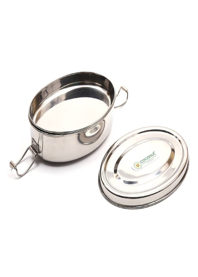 Coconut Stainless Steel Oval Shape Lunch Box with Plate - 1 Unit - 15cm