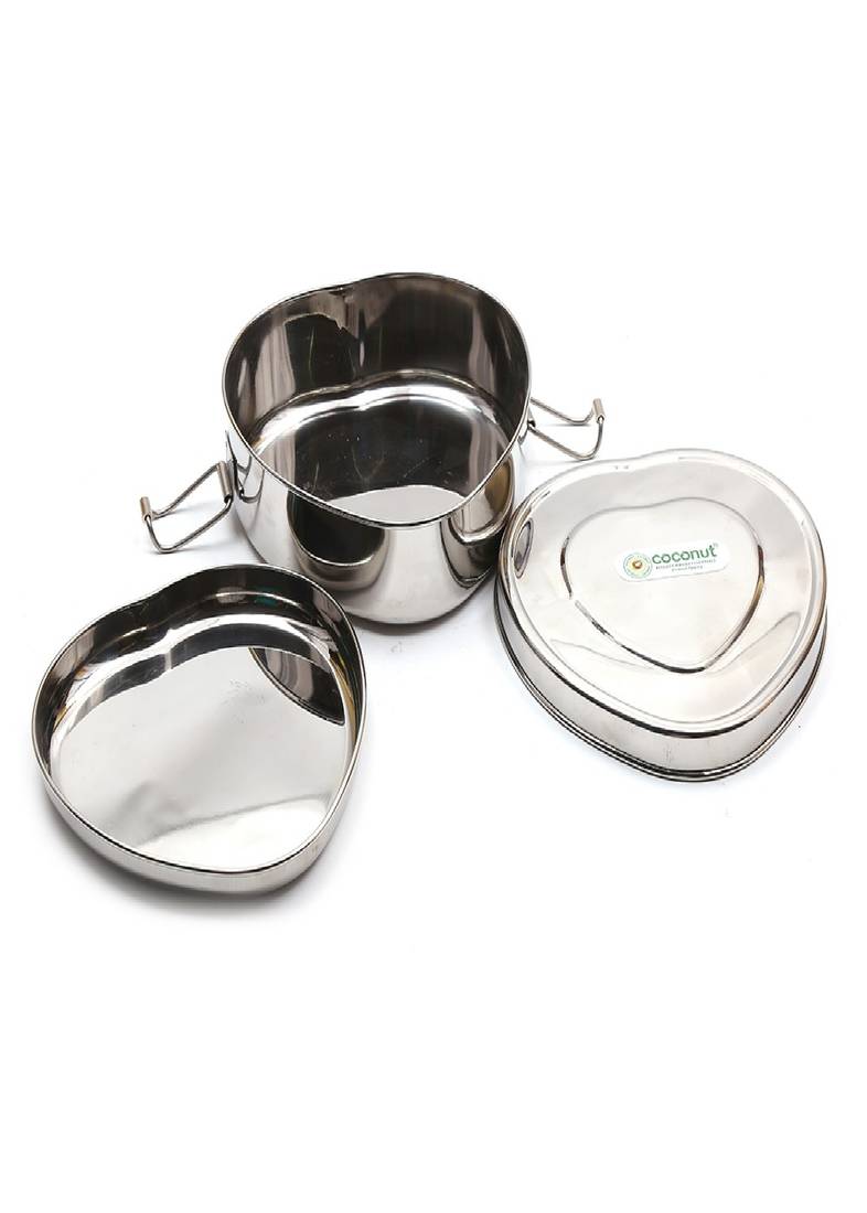 Coconut Stainless Steel Heart Shape Lunch Box with Plate - 1 Unit - 13cm