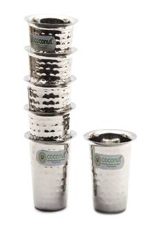 Coconut Stainless Steel Hammered Tea/Coffee Glass - (Set of 6, Silver) - 150ml