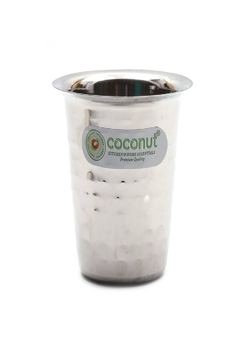 Coconut Stainless Steel Hammered Tea/Coffee Glass - (Set of 6, Silver) - 150ml