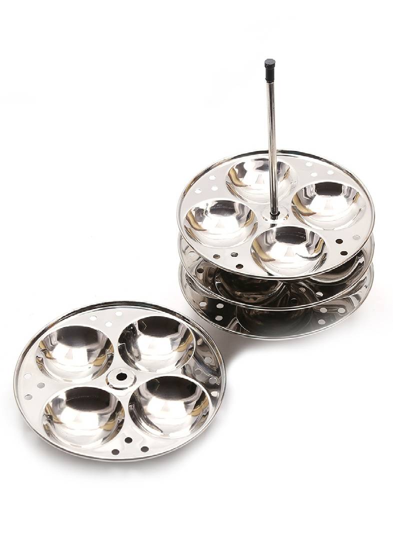Coconut Stainless Steel Hammered Idly Cooker - 4 Plate - 16 - Idly