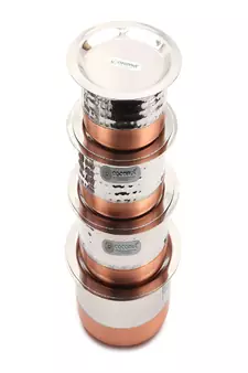 Coconut Stainless Steel Hammered Copper Bottom Tope/Patila with SS Lid for cooking (400, 500, 700 and 800 ml) - Set of 4